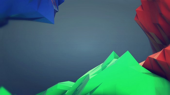 Low poly abstract shapes in blue, red, and green