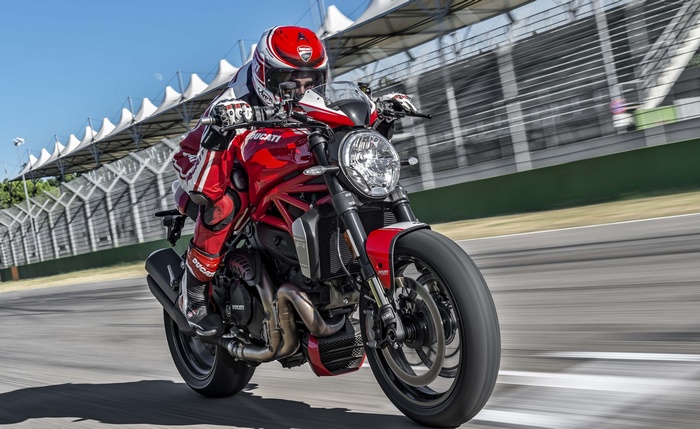 Ducati Monster 1200R motorcycle on a race track