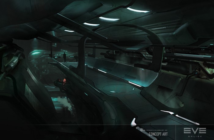 Concept art for EVE Online spaceship hangar