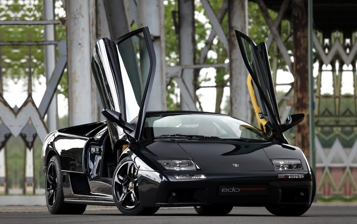 Black Lamborghini Diablo with Scissor Doors Open