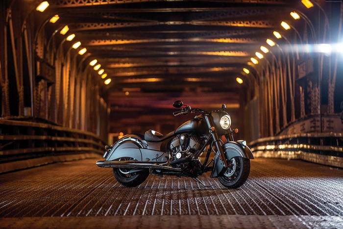 Indian Chief Dark Horse motorcycle on a bridge