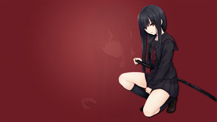 Anime girl with katana in school uniform
