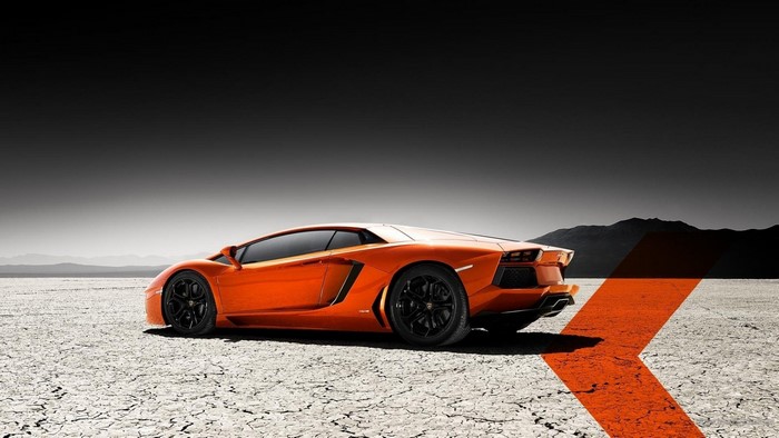 Orange Lamborghini Aventador in a Dry Landscape