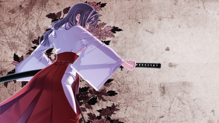 Anime girl in kimono with katana