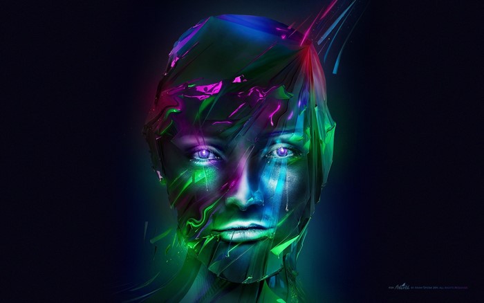 Digital art of a face with colorful abstract elements