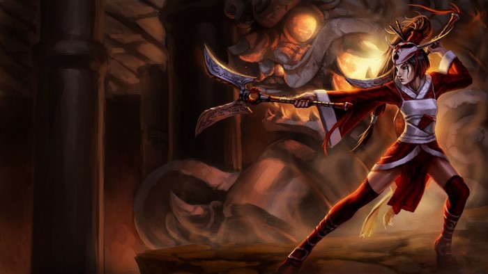 Akali from League of Legends with a weapon