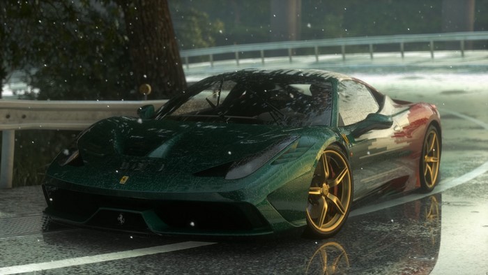 Ferrari 458 Italia on a wet road