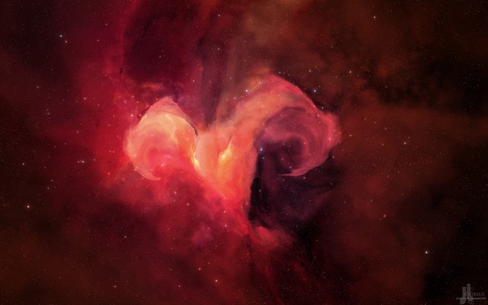 Red and yellow nebula with stars in outer space