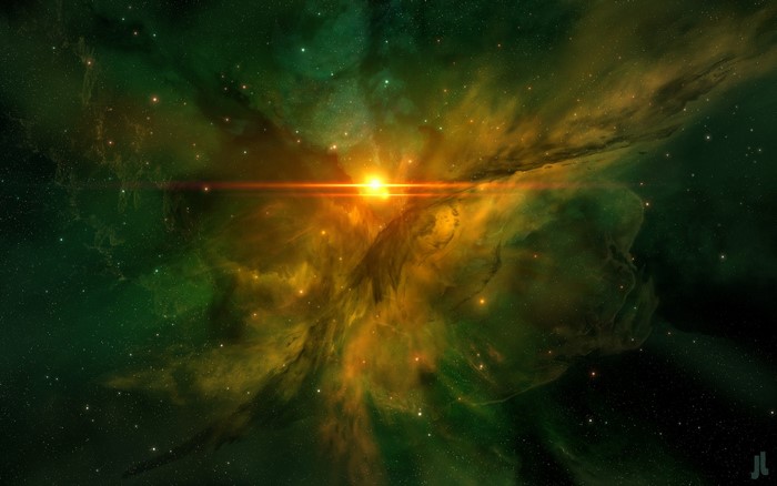 Nebula with bright star and lens flare