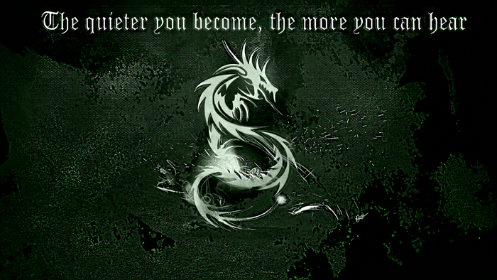 Quote about quietness and hearing with a dragon illustration