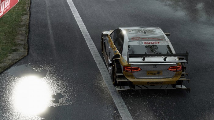 Audi R8 LMS GT3 on a wet race track