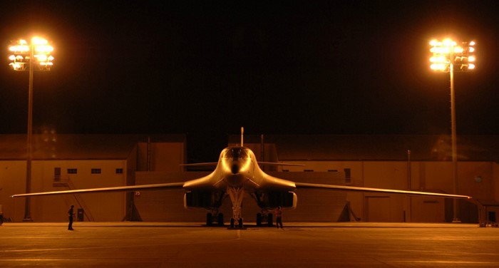 Rockwell B-1 Lancer bomber at night