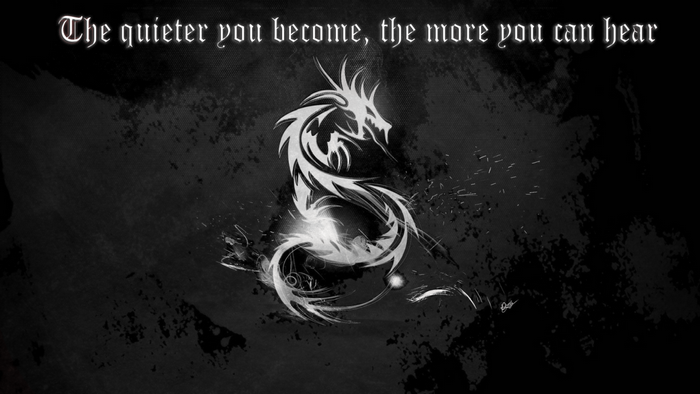 Quote about quietness and hearing with a dragon illustration