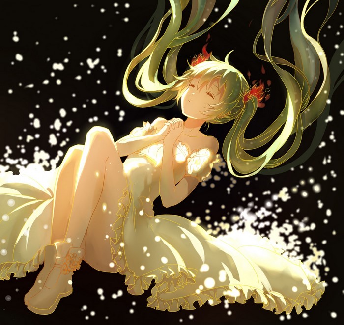 Hatsune Miku from Vocaloid in a white dress