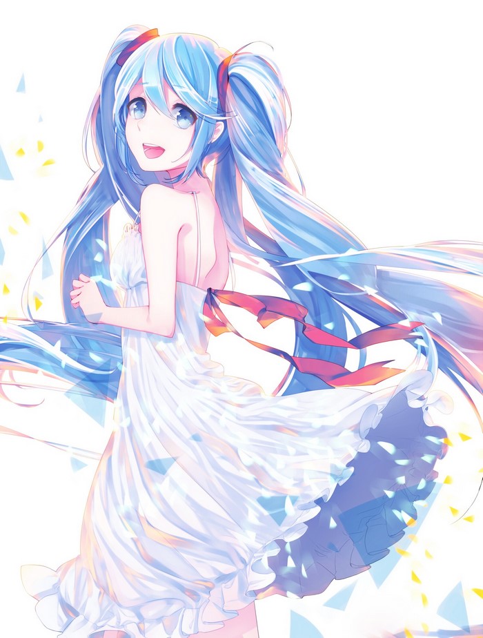 Hatsune Miku from Vocaloid in a white dress