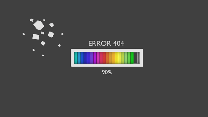 Error 404 loading bar with scattered cubes