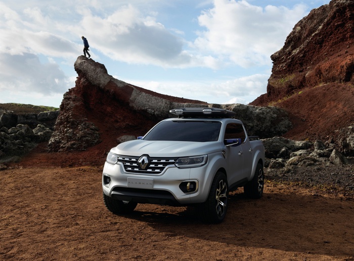 Renault Alaskan concept pickup truck on rocky terrain