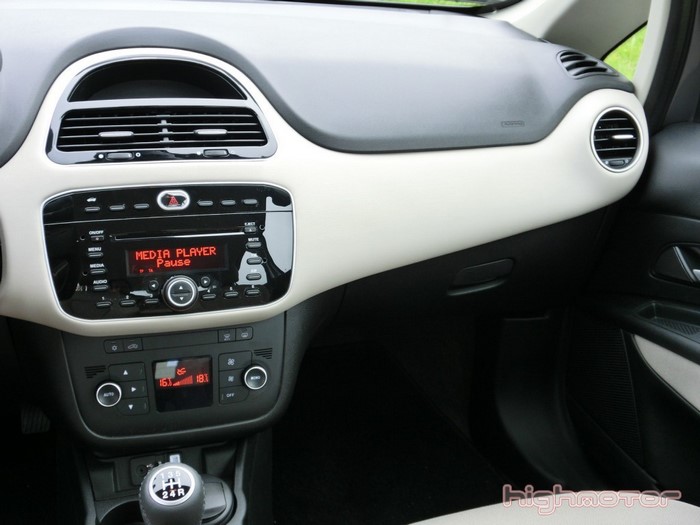 Interior of a Fiat Punto with dashboard and media player