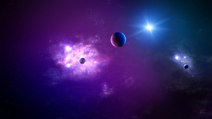 Digital art of planets and nebulae in outer space