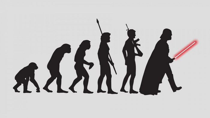 Evolution of Man to Darth Vader with Lightsaber