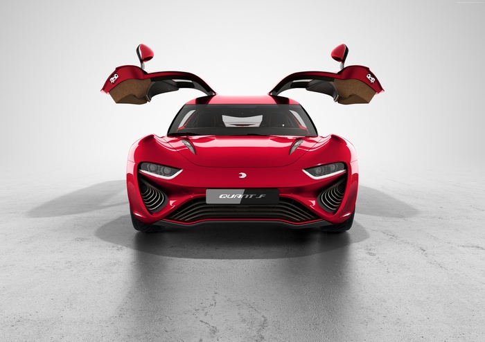 Red NanoFlowcell QUANT F concept car with doors open