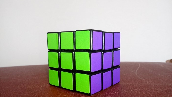 Rubik's Cube with green and purple sides