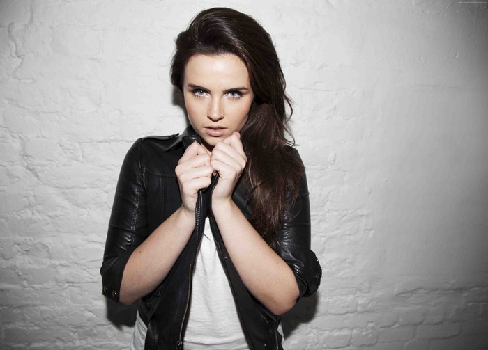 Emer Kenny wearing a black leather jacket