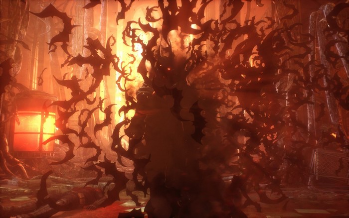 Batman from Batman Arkham Knight surrounded by bats