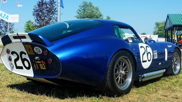 Blue Shelby Cobra Daytona Coupe race car with number 26