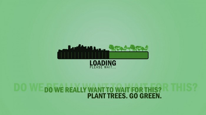 Loading bar with city and trees, environmental message