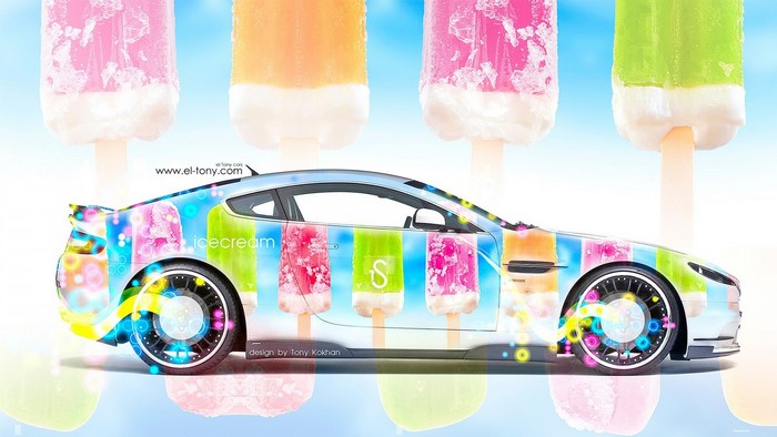 Aston Martin car with ice cream wrap