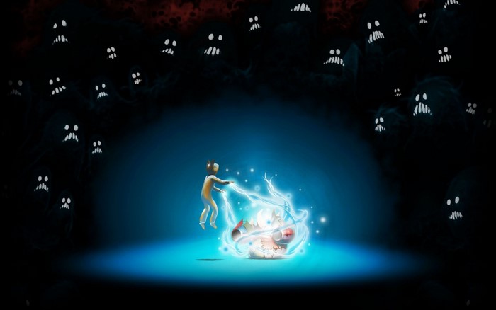 A person uses magic to fight shadowy creatures