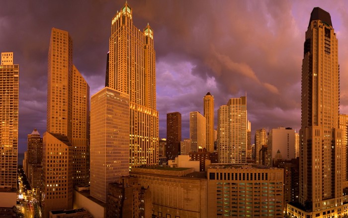 Chicago Skyline at Dusk with Dramatic Clouds