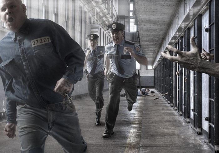 Prison escape with guards chasing inmates