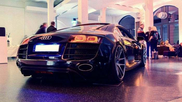 Audi R8 sports car in a showroom