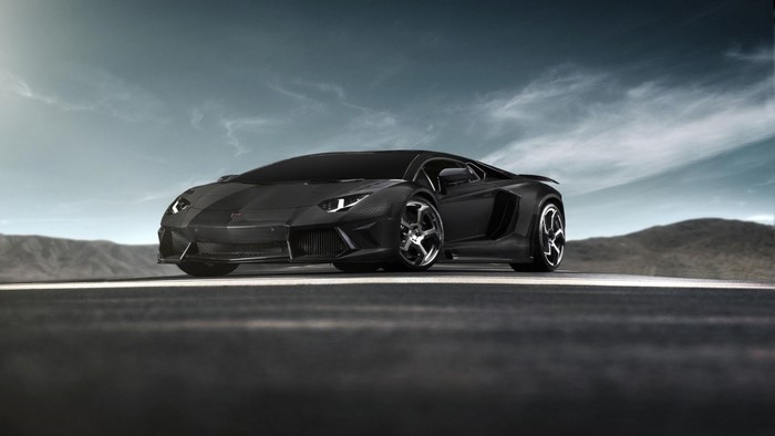 Black Lamborghini Aventador parked on a road
