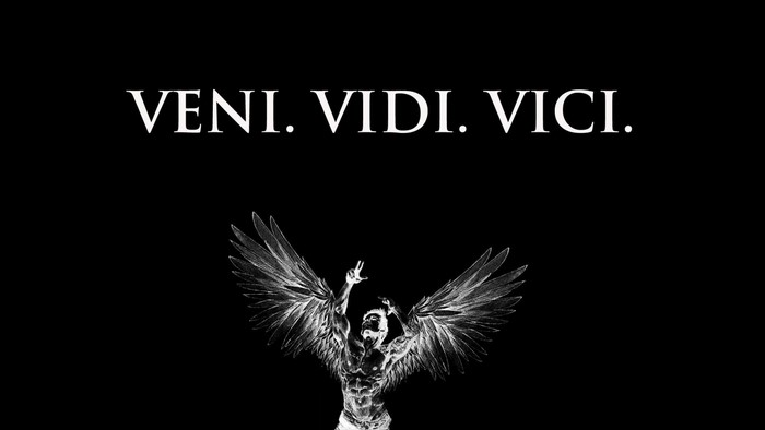Veni Vidi Vici quote with winged man