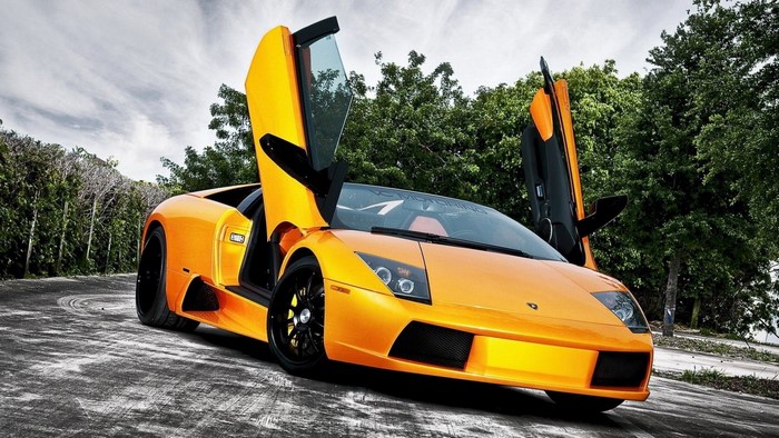 Orange Lamborghini Murcielago with doors open