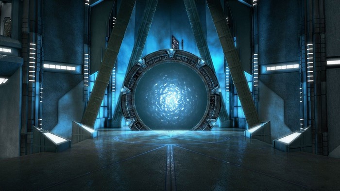 Stargate in a futuristic chamber with blue light