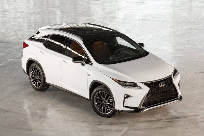 White Lexus RX 350 F Sport parked indoors
