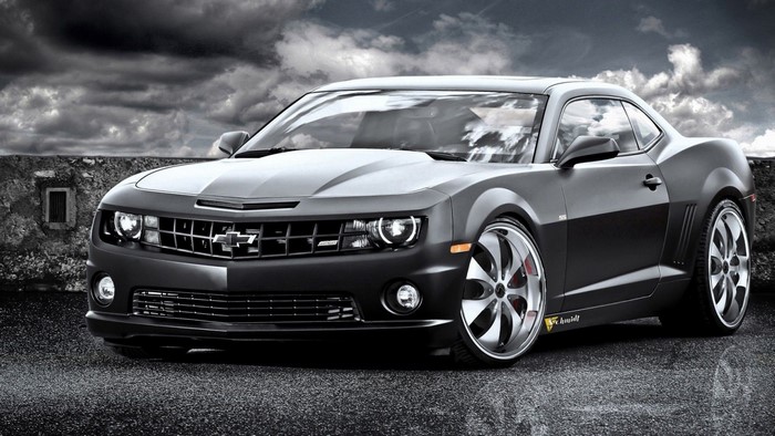 Matte black Chevrolet Camaro SS with custom rims