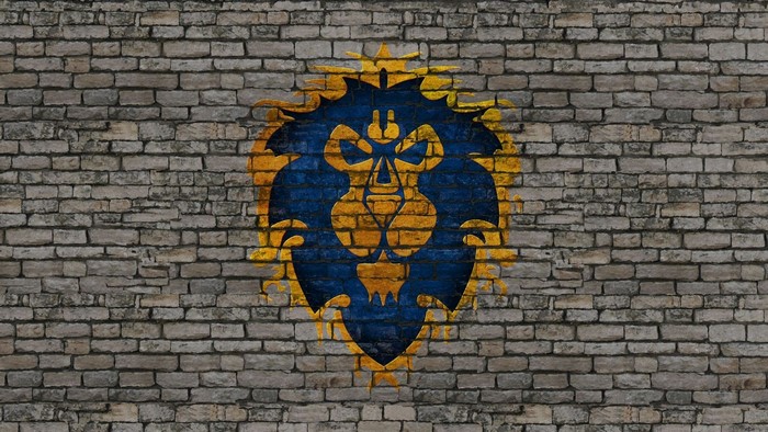 World of Warcraft Alliance logo graffiti on brick wall