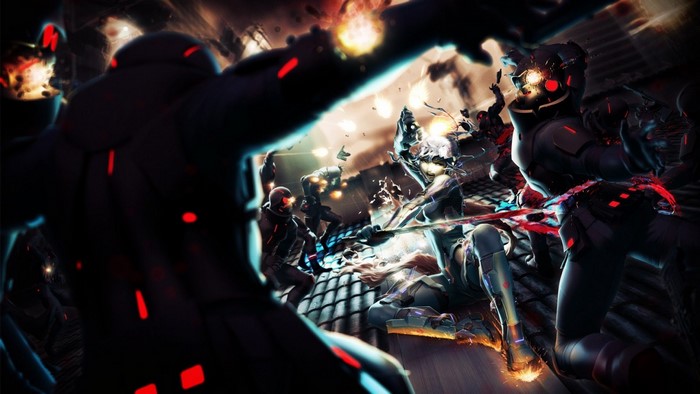 Futuristic combatants in a battle