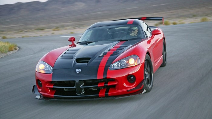 Red and Black Dodge Viper Sports Car on Track