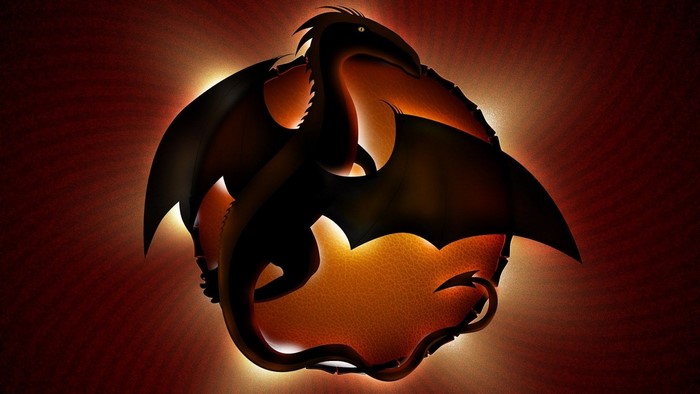 Black dragon with glowing orange background
