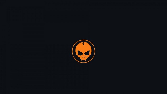 Orange skull logo on black background