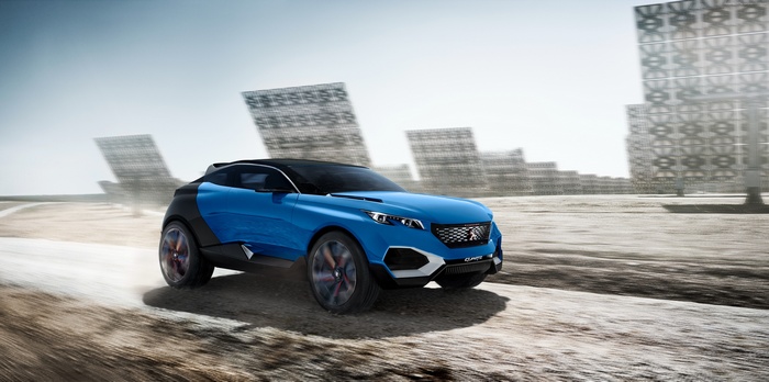 Peugeot Quartz concept sports car driving on dirt road