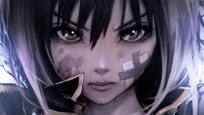 Anime girl with bandages on face