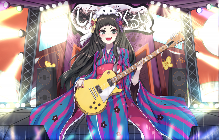 Anime girl with guitar on stage