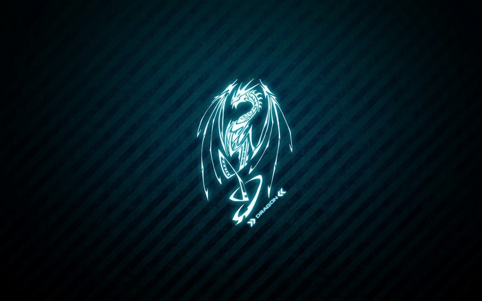 Blue dragon logo on dark background